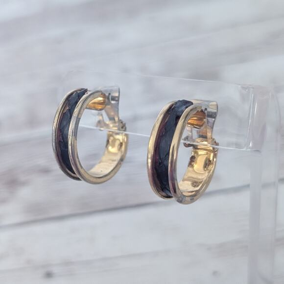 Vintage Jewelry - Vintage Clip On Earrings Large Hoops with Center Design - Damaged